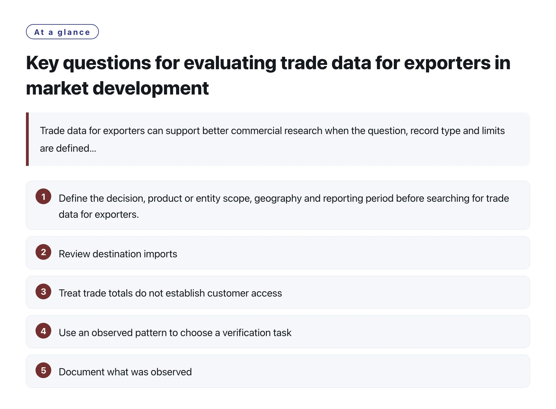 Key questions for evaluating trade data for exporters in market development——全文要点速览